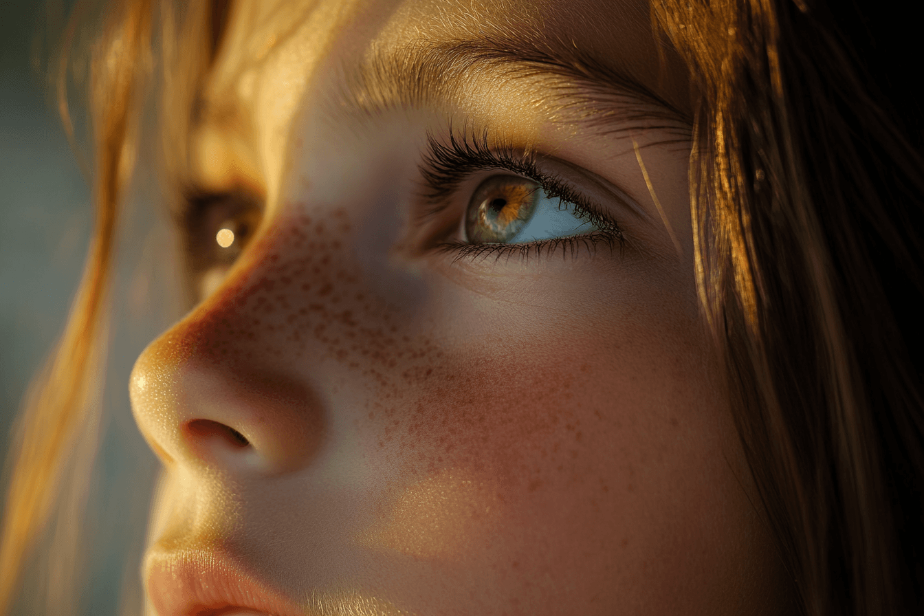 AI generated: Close-up of a girl face, realistic photography style raw, editorial photography, chiaroscuro , with ...