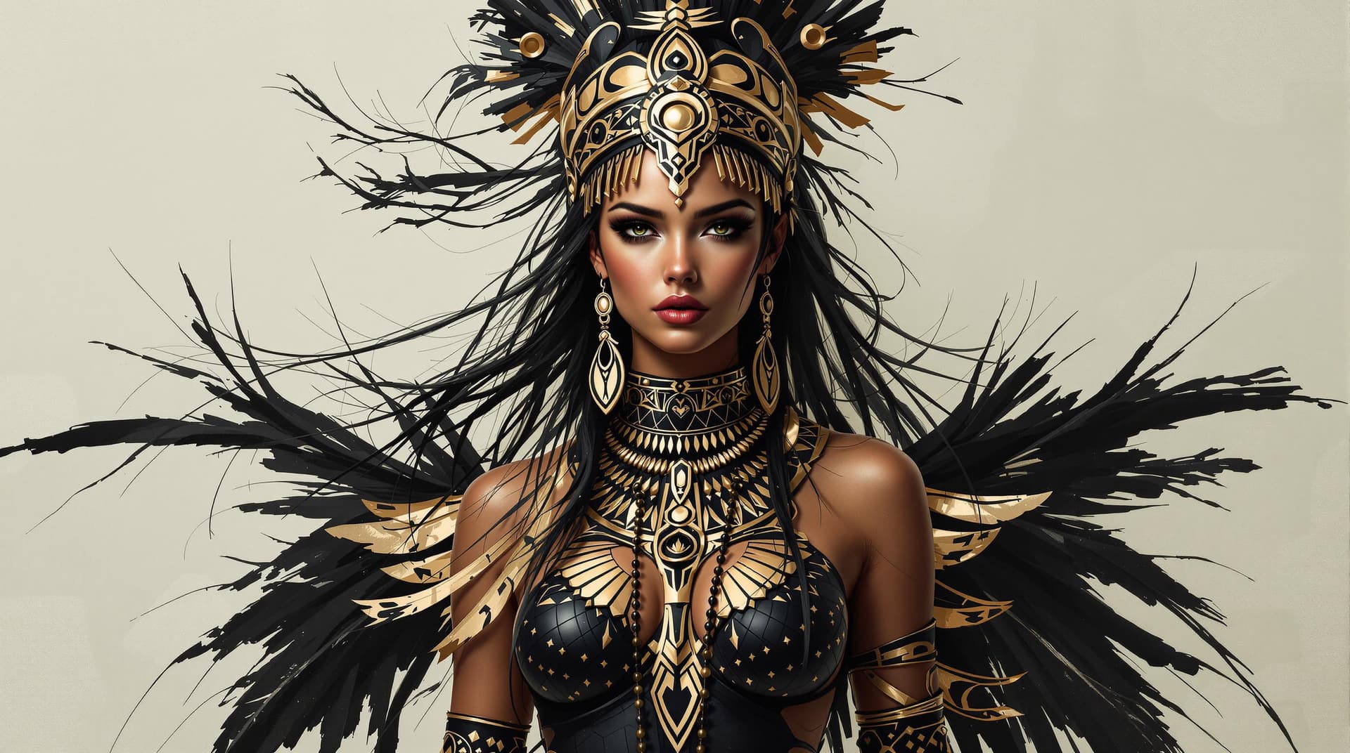 AI generated: A hyper-realistic full-body portrait of a European girl adorned in Maori-inspired symbolic attire, s...