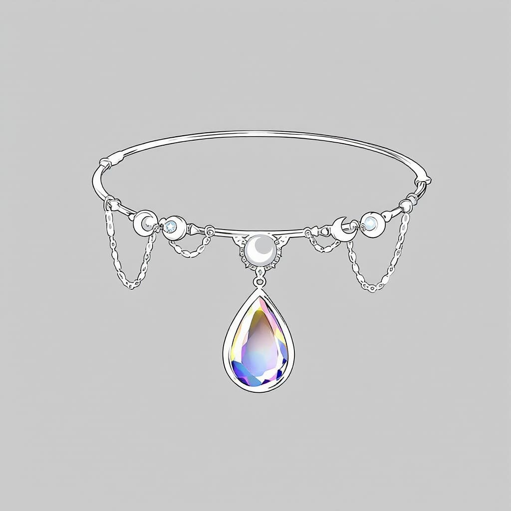 AI generated: 🌙✨ 2. "Moon's Tear" Circlet
Material: Smooth, polished silver.

Shape: A thin, elegant band wrappin...