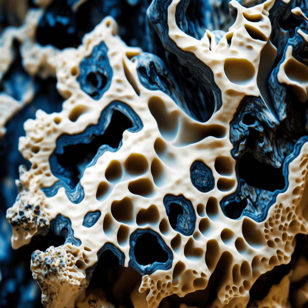 AI generated: Box elder burl abstract art white and dark blue tones macro shot, highly detailed