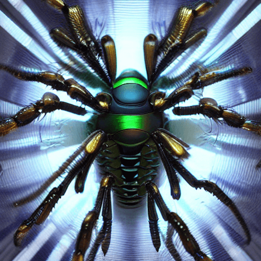 AI generated: A Spider and Wasp ::5 hyper-realistic robot insects fight in a futuristic game pit, the battle is a ...