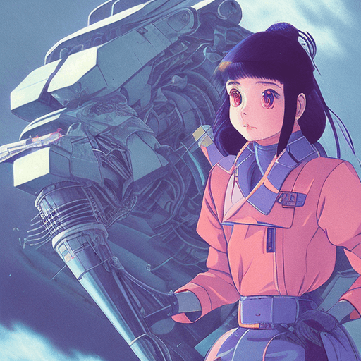 AI generated: 80s anime still, girl fixing a mech, retro fashion, muted retro colors, style of Dragons Heaven –ar ...