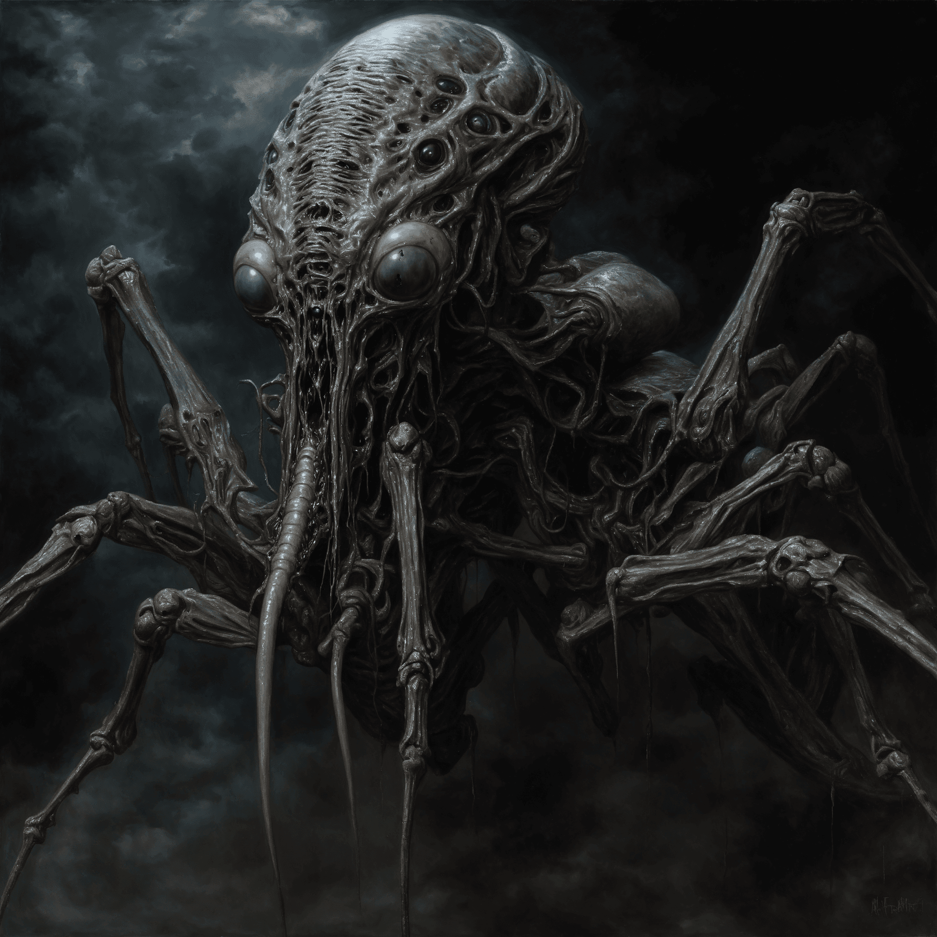 AI generated: professional 3d model Horror-themed oil painting depicting an ancient eldritch device that rips real...
