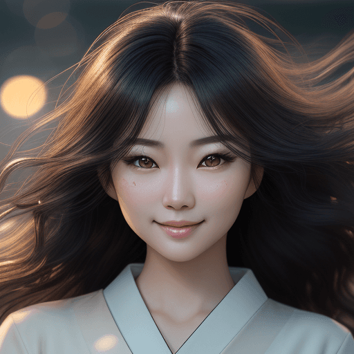 AI generated: beautiful japanese woman,(smiling),photo realistic, full image, brown eyes, hyper-realistic, spot li...