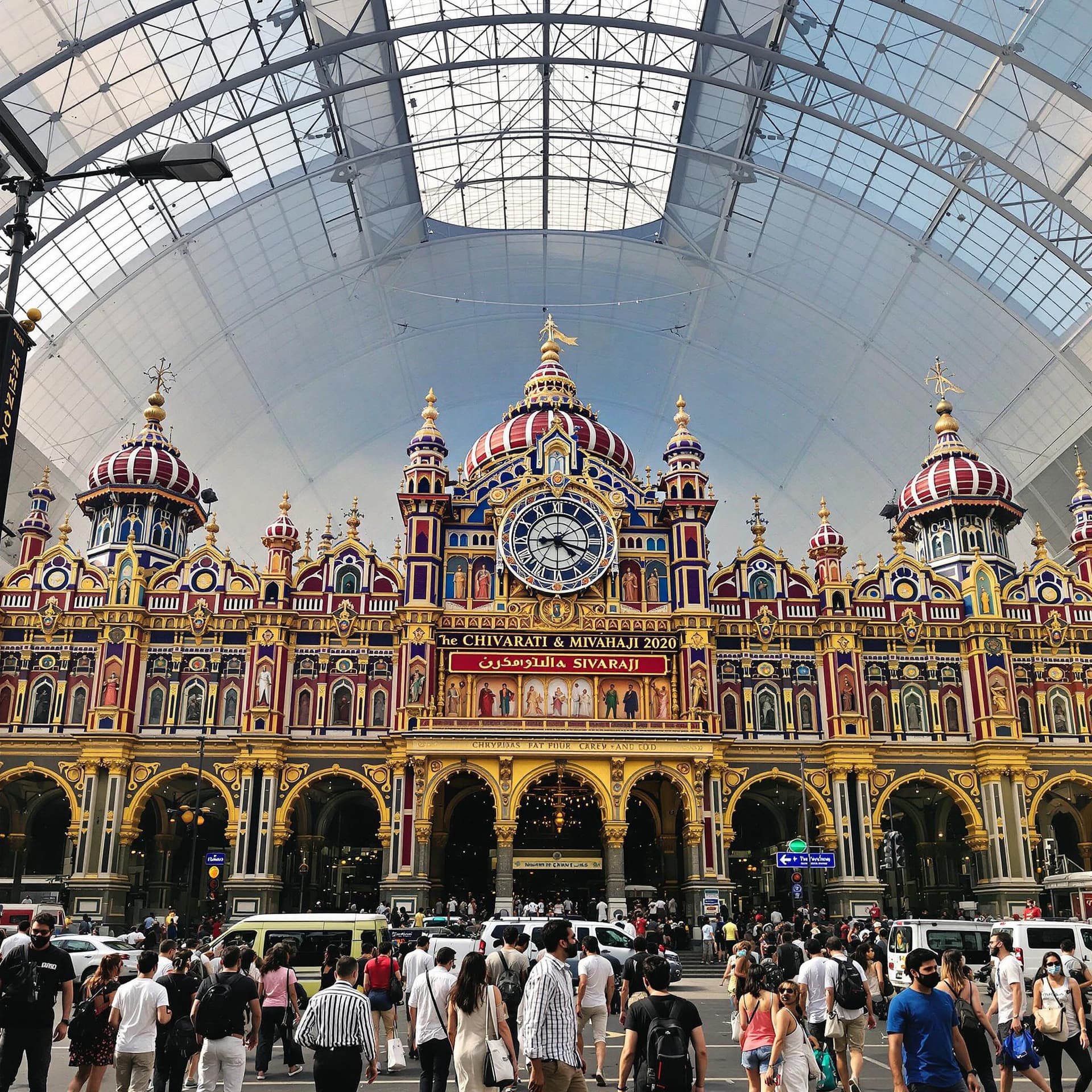 AI generated: consider chatrapati shivaji maharaj terminus in mumbai but with mordern features 
and in the year 20...