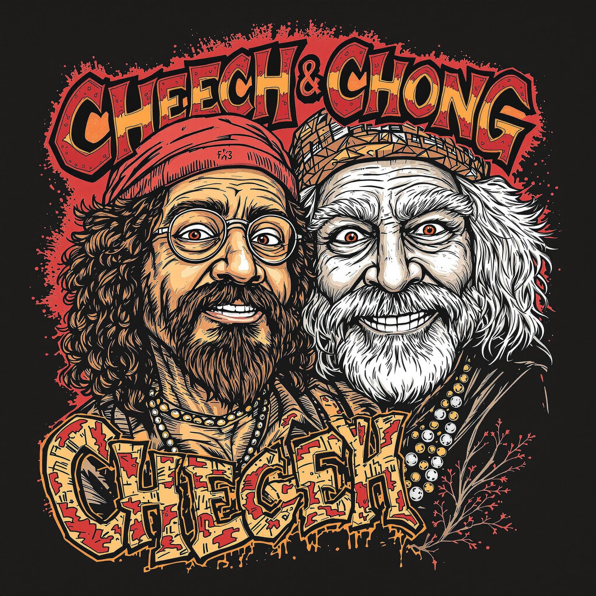 AI generated: classic cheech & chong drawing for shirt desing