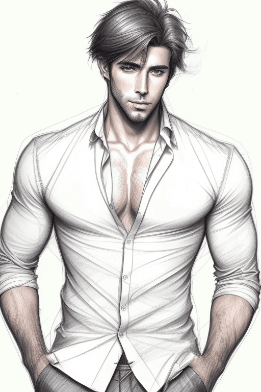 AI generated: Handsome male, ((amateur) scribble sketch), (smudges) on paper, (faded lines)
