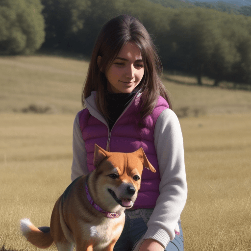 AI generated: UNA CHICA CON UN PERRITO SHISUT  EN UN CAMPO