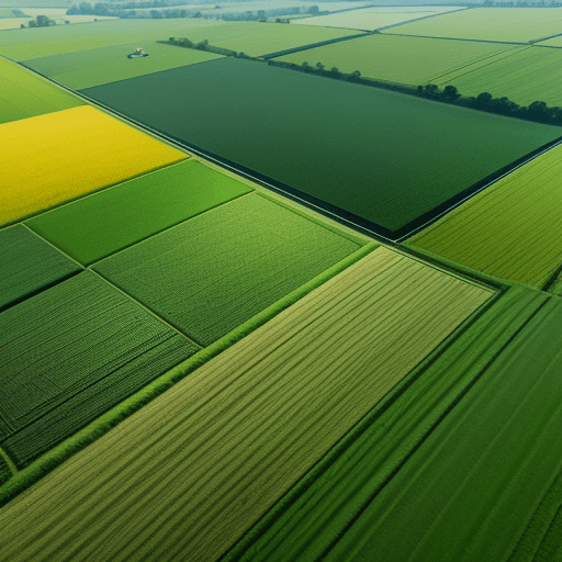 AI generated: Aerial view of hollands cultivated fields with John Deer tractors at work, photographed with a DJI M...