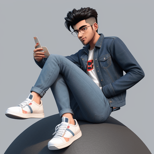 AI generated: create 3d illustration  of an animated character sitting casually on top of a social media logo ''in...