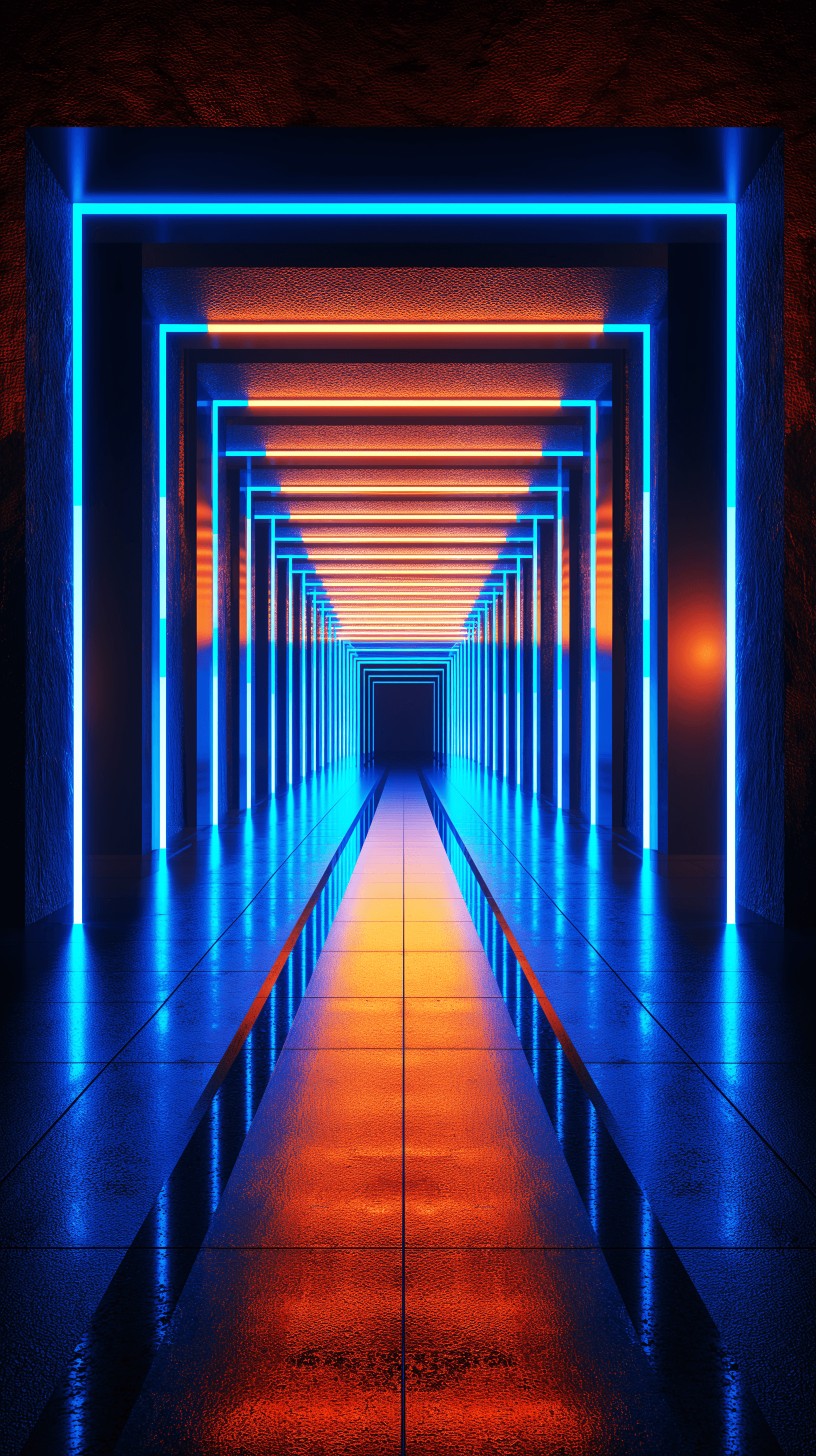 AI generated: architectural detail featuring striking neon blue lighting strips set against dark, textured surface...