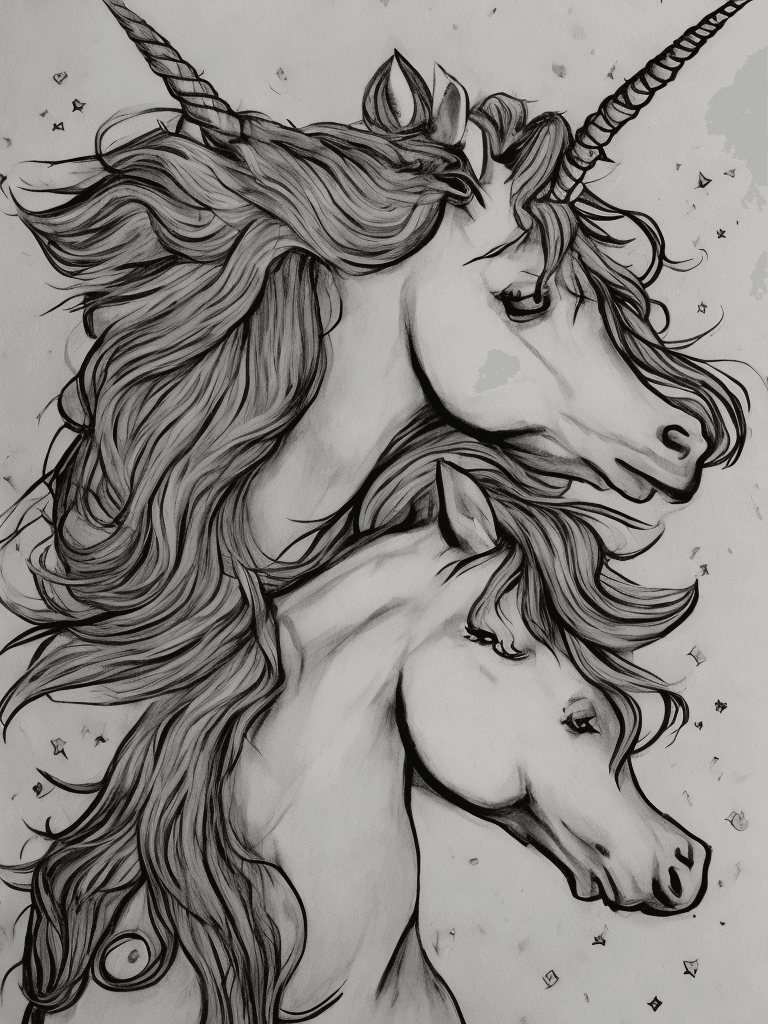 AI generated: a comic unicorn in monochrom sketchbook style