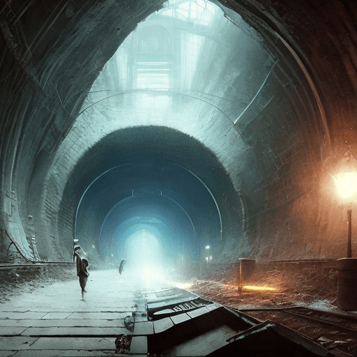 AI generated: in darkest blue subway,a side road of huge underground sewage channel, trending on artstation, sharp...