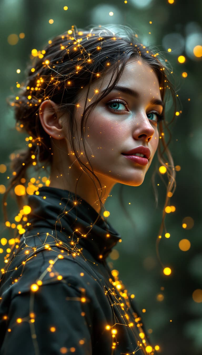 AI generated: A hyperrealistic white woman walks toward us, facing the camera, along a very realistic forest trail...