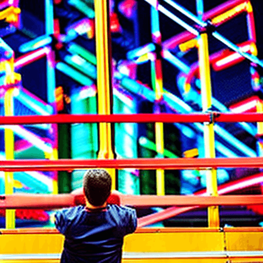 AI generated: ((portrait shot)) Photo WAS-PP, (((Leaning over the railing), with a view of a futuristic cyberpunk ...