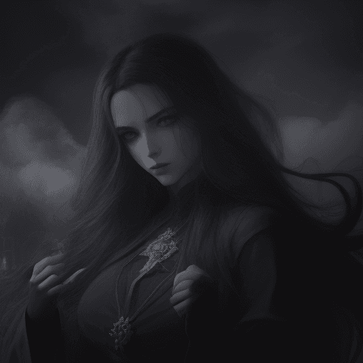 AI generated: (character of video game 1:3)::2 royal, darkness, long windblown hair and cloth, Magic the gathering...