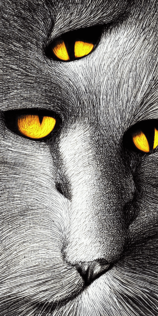 AI generated: a pine tree made of black cats and luminous eyes, beautiful shadowing, 3 d shadowing, reflective sur...