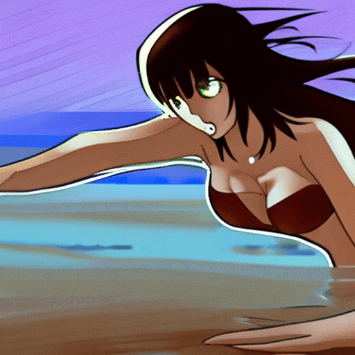 AI generated: Anime girl with a bikini on a beach