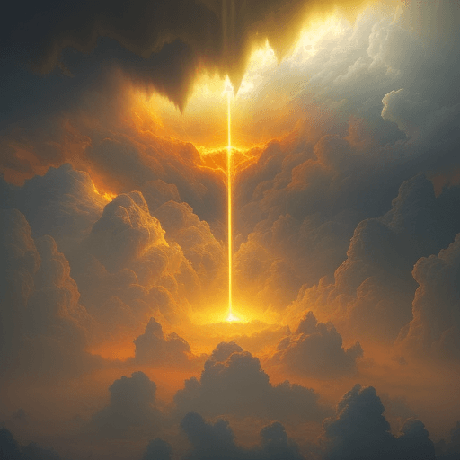 AI generated: hell, ethereal landscape with a central beam of light cascading down from the top center, surrounded...