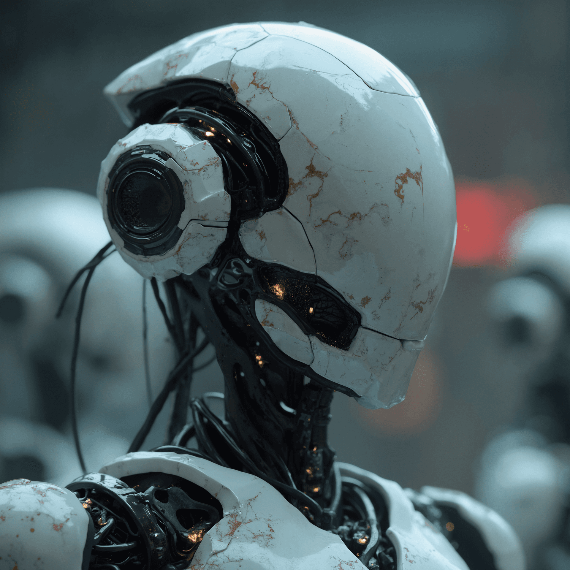 AI generated: realistic, hyper-realistic, UHD, cyborg, cyberpunk features, robot