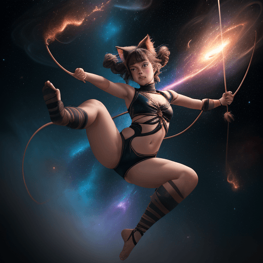 AI generated: cinematic portrait of a young beautiful pretty and cute female with a monkey tail, kitty ears and ca...