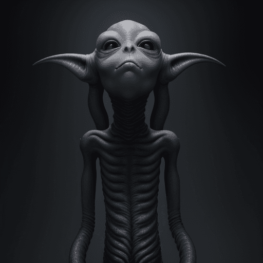 AI generated:  high quality foto of a black grey alien monster, close eyes, without eyes, without mouth, long tent...