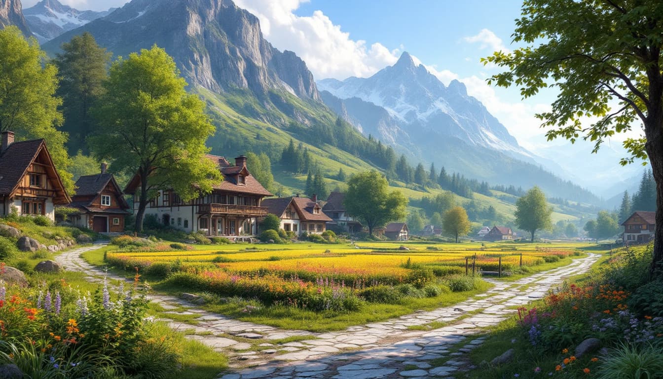 AI generated: village scenery, 8k