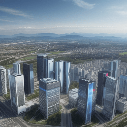 AI generated: wie sieht eine digital vernetztes Quartier in Bayern in 2030 aus, die komplett aus erneuerbaren Ener...