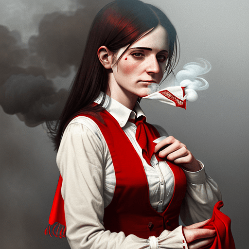 AI generated: Friendly woman holding a red handkerchief in her hand. Above the handkerchief is a hint of white smo...