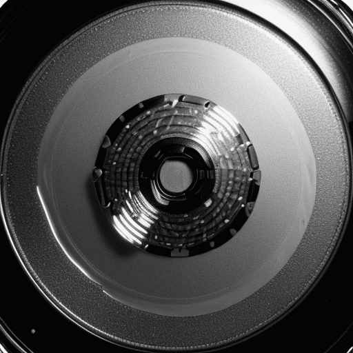AI generated: Silver Liquid spilled on a black cassette tape. the environment has no gravity so the liquid has a b...