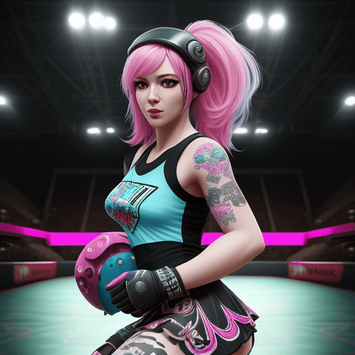 AI generated:  A very pretty lady doing roller derby ,hyperrealism, photorealistic, 8k, unreal engine --ar 9:16 --...