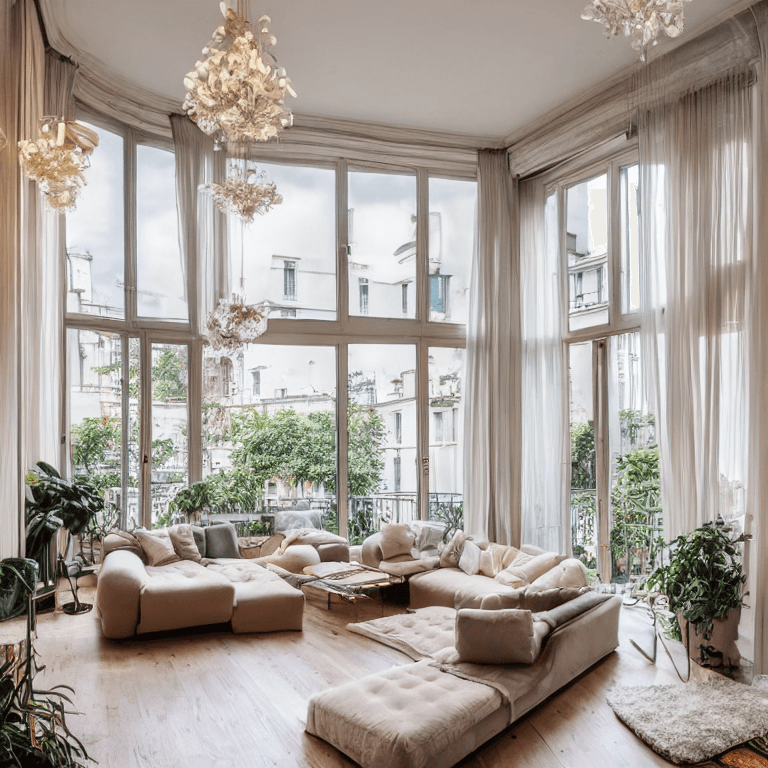 AI generated: high resolution photography interior design, dreamy sunken living room conversation pit, wooden floo...