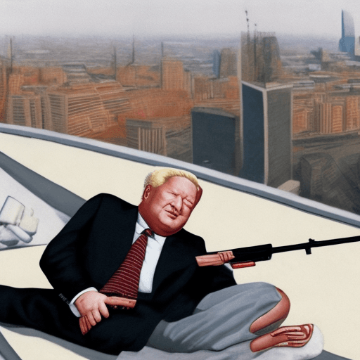 AI generated: Boris Yeltsin lying on the rooftop with a sniper rifle
