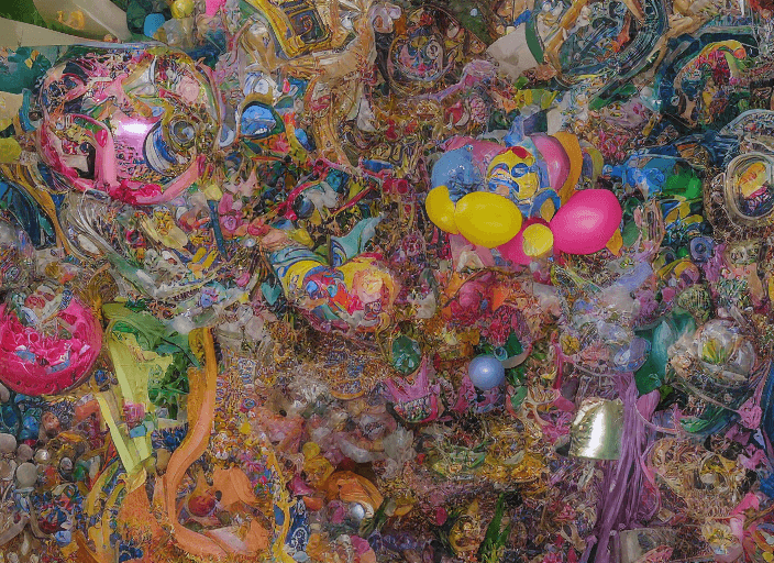 AI generated: The composition is a tour de force of hyper-maximalist techniques, featuring a dizzying array of int...