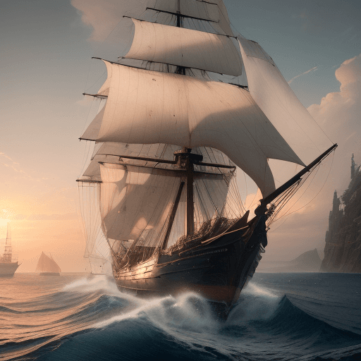 AI generated: Photo of a ultra realistic sailing ship, dramatic light, pale sunrise, cinematic lighting, battered,...