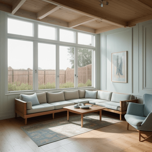 AI generated: High resolution photography interior design, dreamy sunken living room conversation pit, wooden floo...