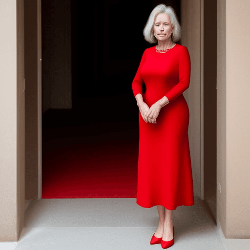 AI generated: a woman 60 old, full body in red dress
