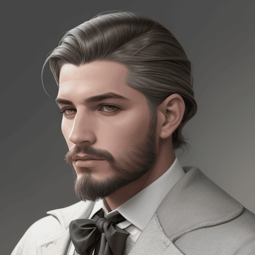 AI generated: el rostro de un hombre vestido con saco y corbata moderno con el rostro barbado, en el estilo de gri...