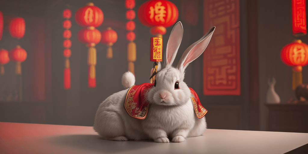 AI generated: A rabbit in a Chinese coat, Leica, perfect hues, stunning lighting