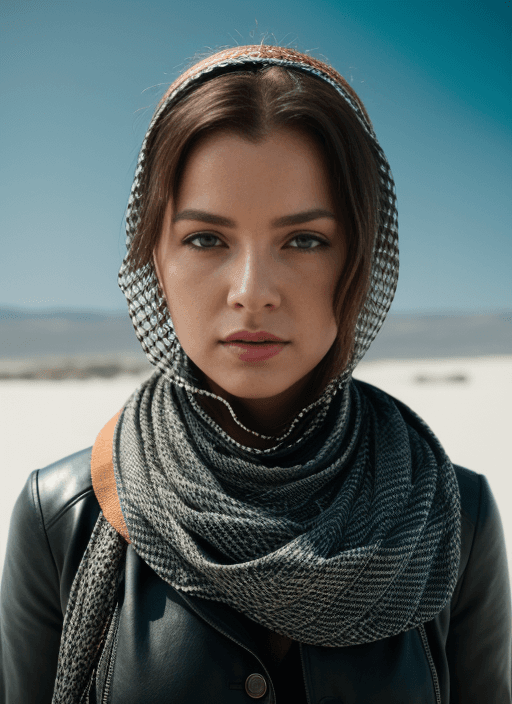 AI generated: full color portrait of bosnian (bosniak) woman wearing a keffiyeh, epic character composition, by il...