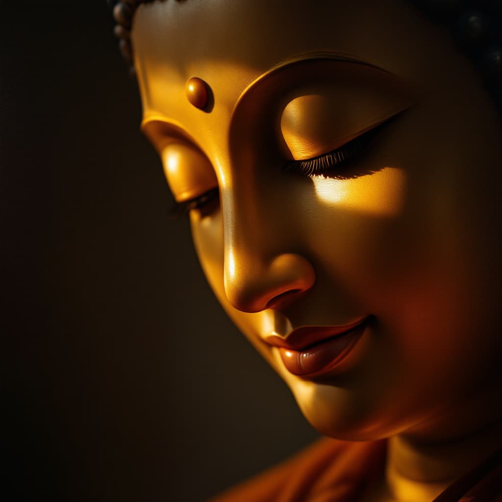 AI generated: A hyper-realistic oil painting focusing on Gautam Buddha's half body shot. The painting captures his...