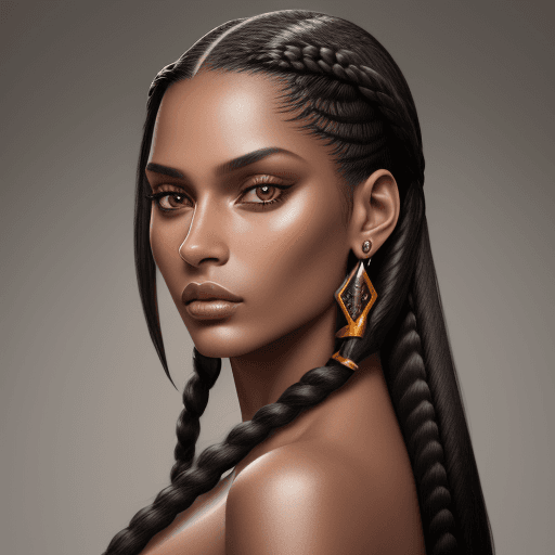 AI generated:  hyper realistic high texture fashion front portrait of an exotic woman supermodel with long dark ha...