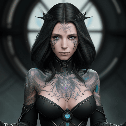 AI generated: wissenschaftler, zukunft, verrückt, schwarze haare, 8k, fantasy, sci-fi, masterpice bodytattoo, 