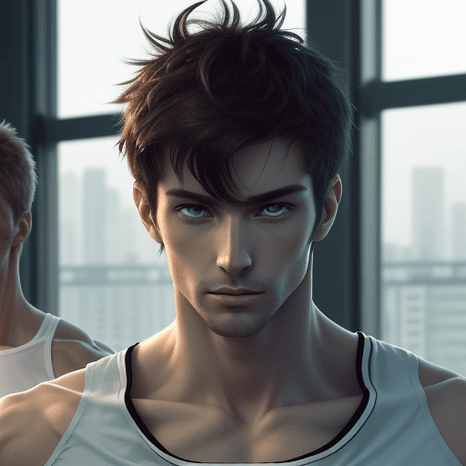 AI generated: High image quality, ((two beautiful men)), delicate eyes, thin muscular, tall, random hairstyle, rou...