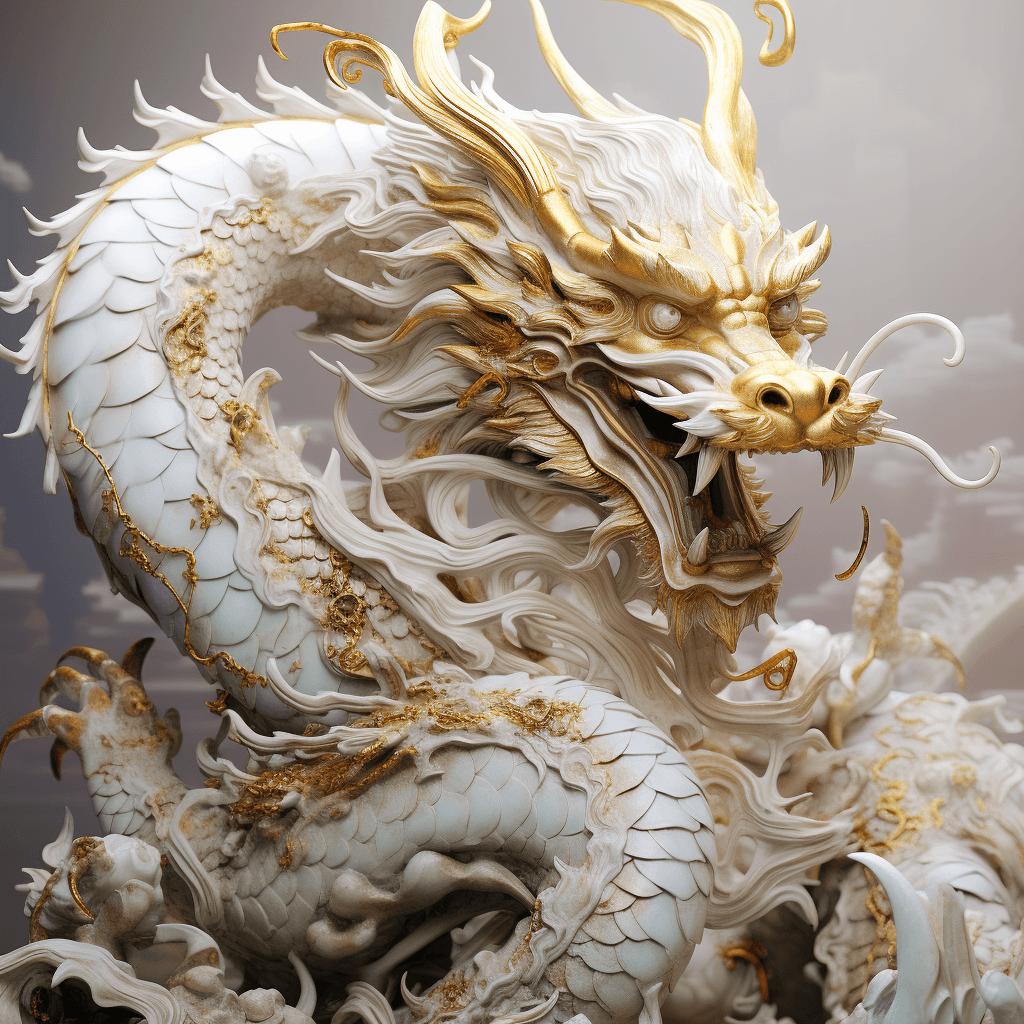 AI generated: pretty and coquettish, Tradition Chinese Ink Painting, dragon, high angle view, octane render, sculp...