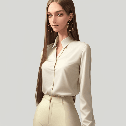 AI generated: tall, skinny girl with long brown straight hair, brown and green eyes, she is wearing gold circle ea...