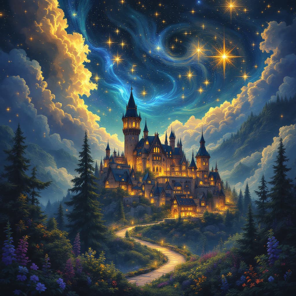 AI generated: inspired by art Mac Baconai. I want to create a starry world.
Magical enchanted forest, a glowing fa...