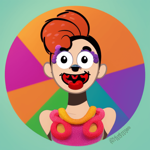 AI generated: face of a cartoon character made of fruit loops, irreverent, silly --ar 9:16 --stylize 750