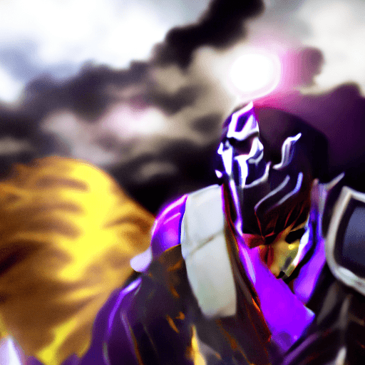 AI generated: An anime action scene of a floating black man with red eyes in his 30s, dressed in purple and gold a...