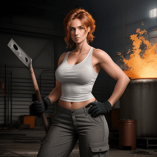 AI generated: An ultra-realistic photograph of a woman in a steamy industrial setting, dressed in a white tank top...